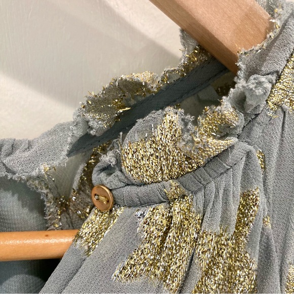 Fairycore Star celestial gold metallic sparkle print chiffon sparkly blouse - Picture 8 of 10